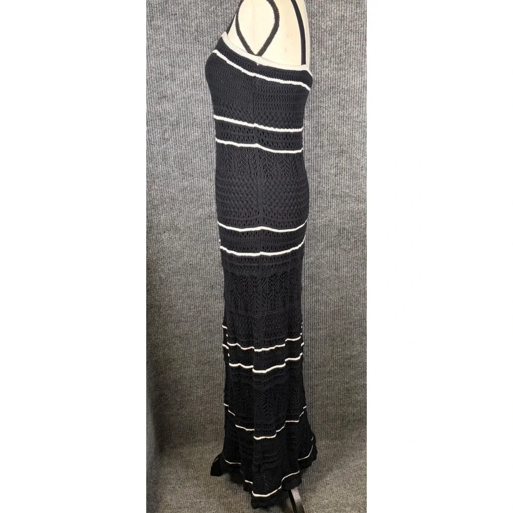 Abercrombie & Fitch Crochet Maxi Dress Womens M Black White Stripe Beach Resort
